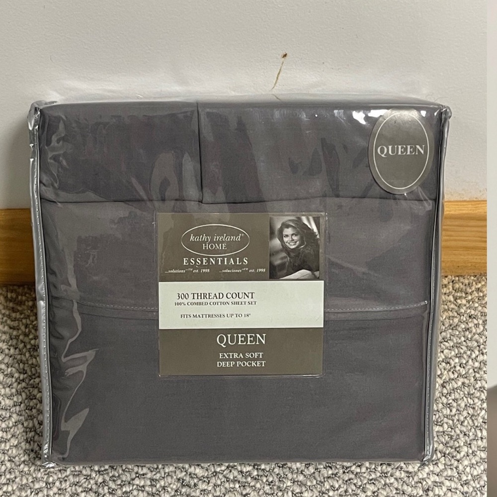 Kathy Ireland Home Grey 100% Combed Cotton Bedsheet Set, Grey/QUEEN